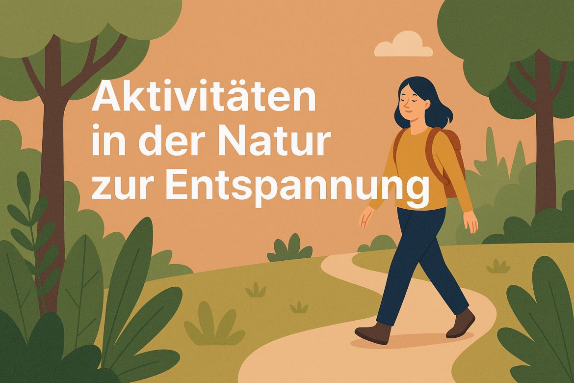 Aktivitäten in der Natur zur Entspannung – Frau spaziert entspannt auf Waldweg in grüner Umgebung.