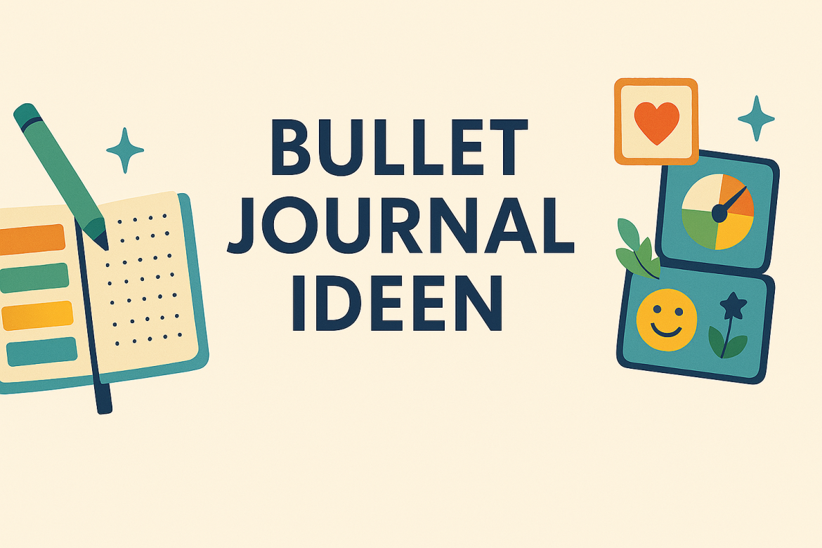 Bullet Journal Ideen – Notizbuch mit Stift und Symbolen für Achtsamkeit und Kreativität auf hellem Hintergrund.